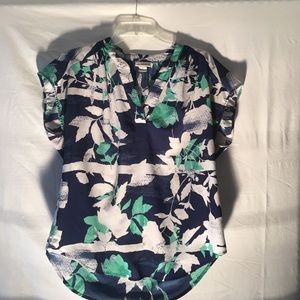Liz Claiborne Blue Green and White short sleeve blouse  MED